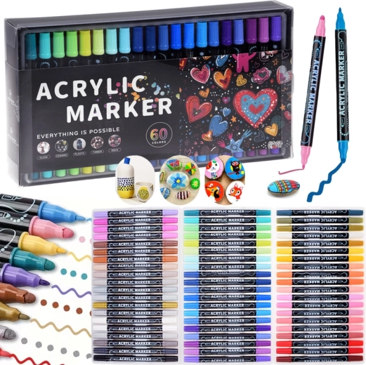 Doppelseitige wasserfeste Acrylmarker – 60 Farben