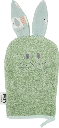 EKO Baumwoll-Waschlappen mit Öhrchen Bunny Olive Green 20 × 15 cm