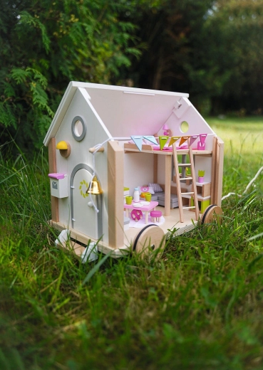 Tiny House Hygge – hölzernes Puppenhäuschen auf Rädern - 1 Stück