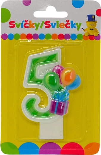 Geburtstagskerze Zahl 5 mit Luftballons