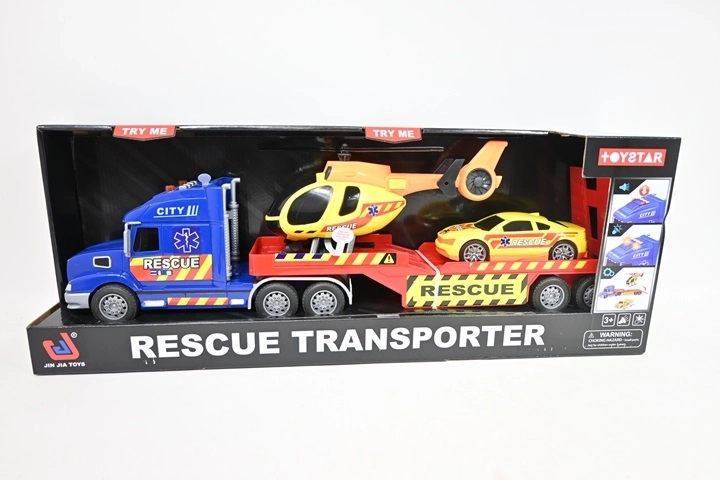 Spielset: Abschleppwagen mit Kran, Hubschrauber und Auto mit Licht und Sound