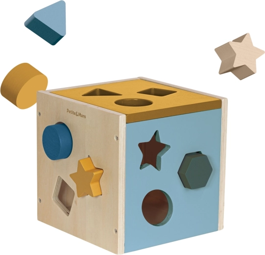 Petite&Mars hölzerner Sortierwürfel Gravity Wood of Mars Cosmic Blue