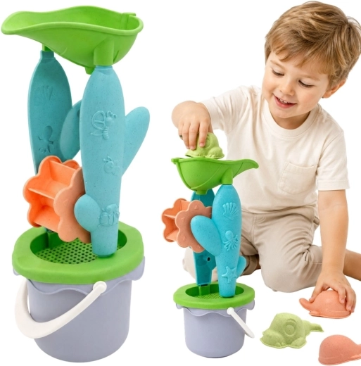 Woopie Green Öko-Sandspielset mit Eimer und Mühle, 4-tlg.