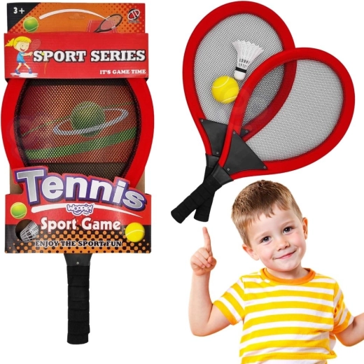 WOOPIE große Tennis- und Badmintonschläger für Kinder mit Ball- und Federball-Set