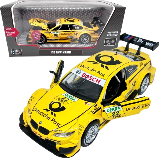 Metallmodell BMW M3 DTM 1:32 gelb mit Licht und Sound