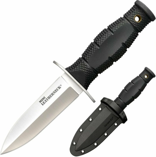 Cold Steel Mini Leatherneck Double Edge – kleines Neck Knife 9 cm, schwarz, Kraton, Secure-Ex Scheide