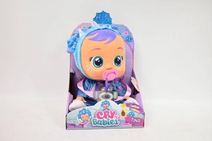 Cry Babies Fantasy interaktive Puppe Tina – blauer Triceratops