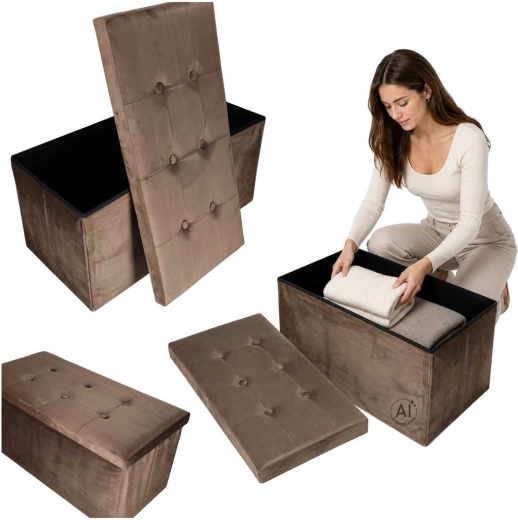 Faltbarer Velours-Pouf mit Stauraum 77 × 38 × 37 cm, braun