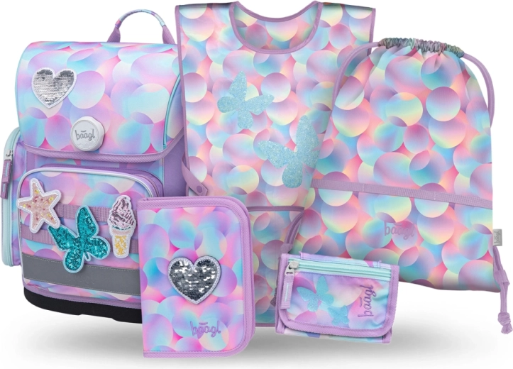 Baagl Schulset 5-tlg. Ergo Candy – Schultasche, Federmäppchen, Turnbeutel, Schürze und Geldbeutel