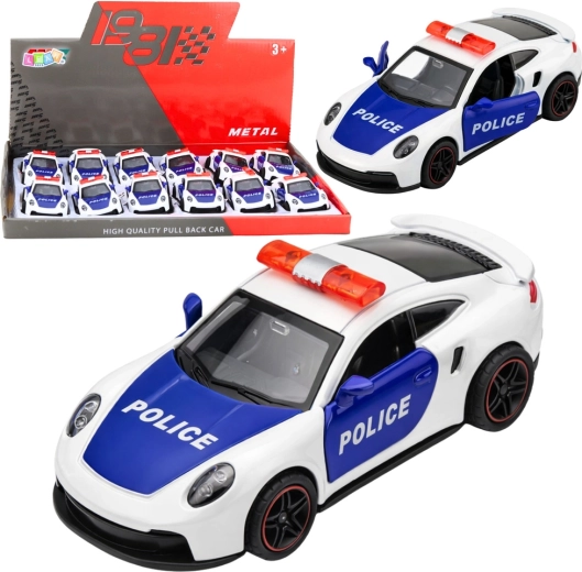 Metallisches polizeiliches Sportauto Pull-Back 1:43, weiß