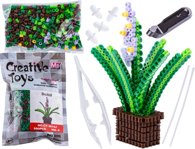 Bügelperlen 3D – Schablone Blume (Heide/Lavendel) im Beutel