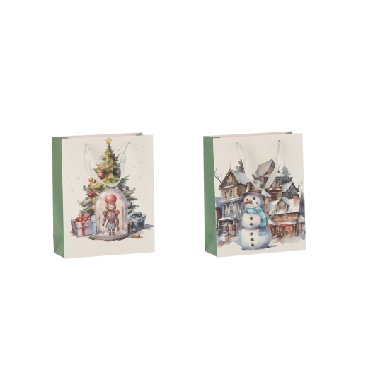 Geschenktasche Frozen Christmas 18 × 24 × 8 cm – Wintermotiv, 12 Stk.
