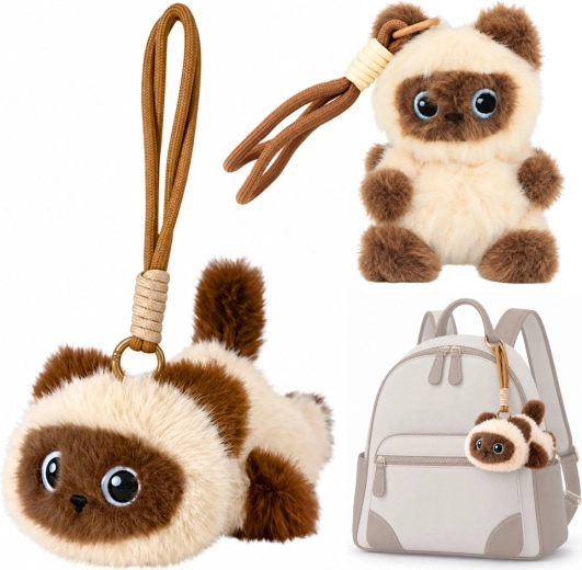 Plüschanhänger Kätzchen für Rucksack und Handtasche, cremebraun, 12 cm