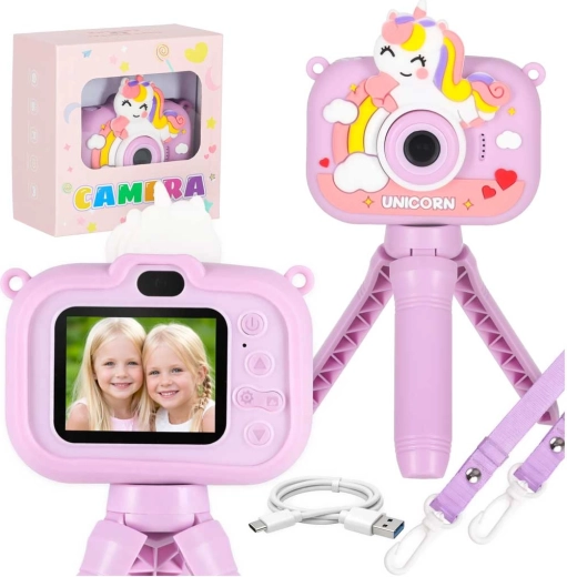 Digitaler Kinderfotoapparat Einhorn mit Stativ und 8-GB-Speicherkarte