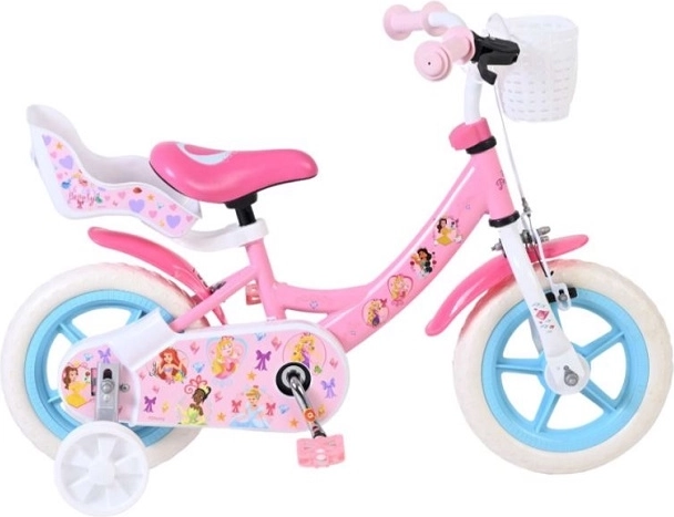 Kinderfahrrad 12" Disney Princess mit Stützrädern, Korb und Puppensitz
