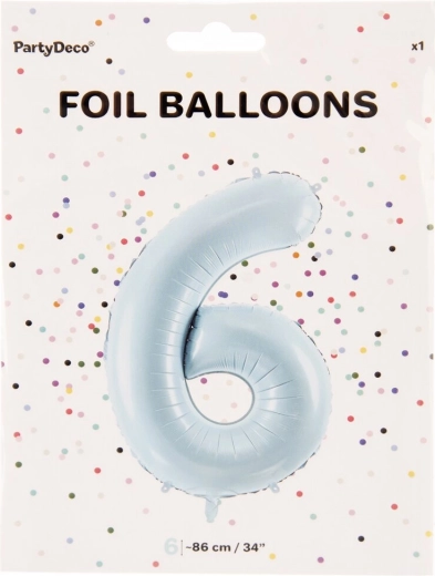 Folienballon Zahl 6 blau 86 cm