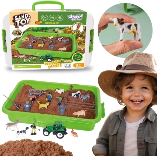 Woopie Kinetiksand Bauernhof im Koffer 1500 g mit Traktor und Tieren
