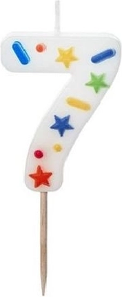 Geburtstagskerze Zahl 7 weiß mit Konfetti 5,5 cm