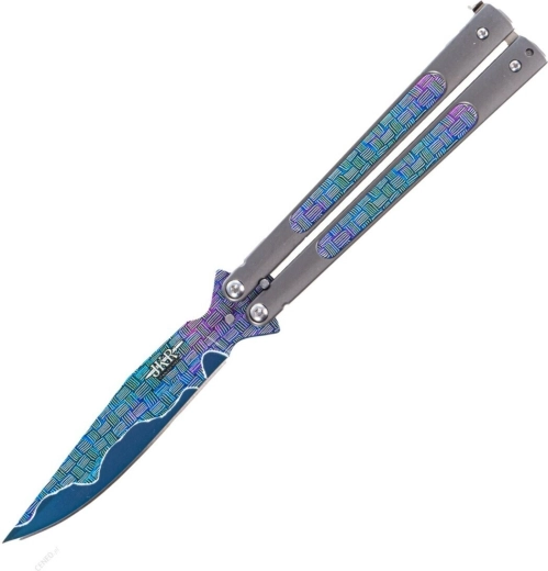 Klappbarer Schmetterlingsmesser JOKER Butterfly, 10,8 cm, Vollmetall, Regenbogendekor