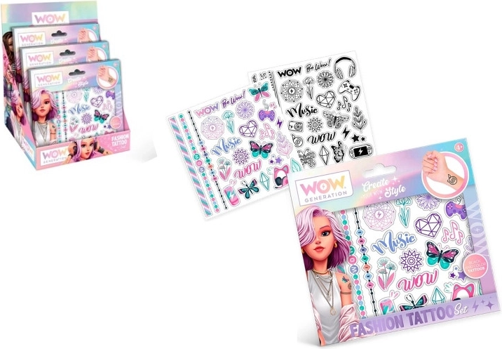 Set mit 50 temporären Tattoos WOW