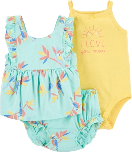 Carter's 3-teiliges Set: Trägerbody, Unterhemd und Höschen Blue Floral für Mädchen (9 Monate)