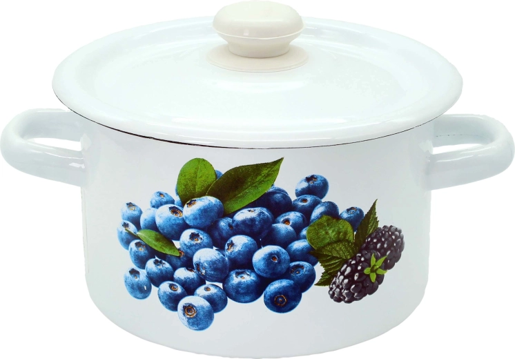 Emaille-Topf mit Deckel 2 l – Obstdekor