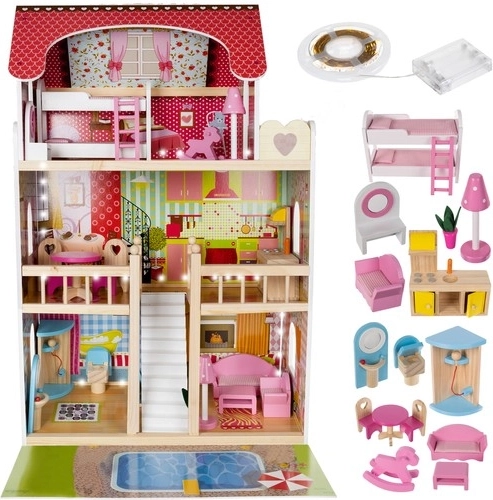 Kruzzel Holz-Puppenhaus Villa mit Pool 90 cm