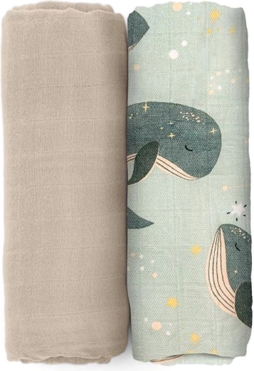 Petite&Mars Bambus-Musselin-Wickeltücher Misty whale song 120 × 120 cm (2 Stk.)