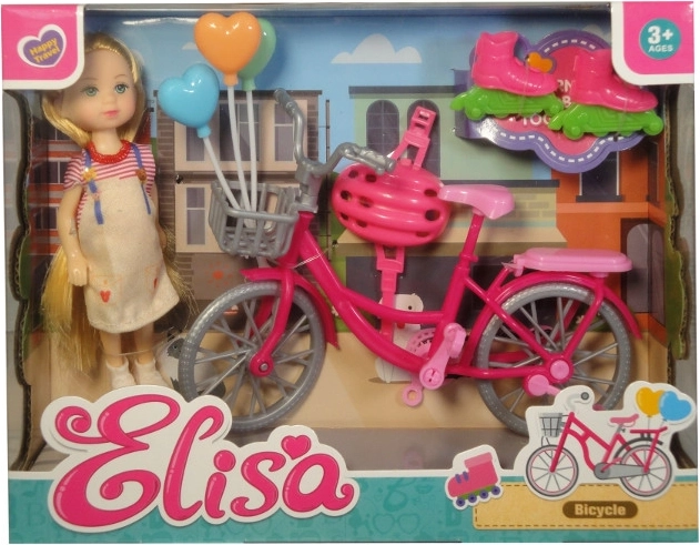 Mini-Puppe mit Fahrrad, Rollschuhen und Helm