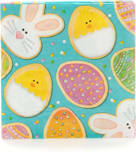 Österliche Papierservietten mit Häschen, Küken und Eiern, 33 × 33 cm, 16 Stück