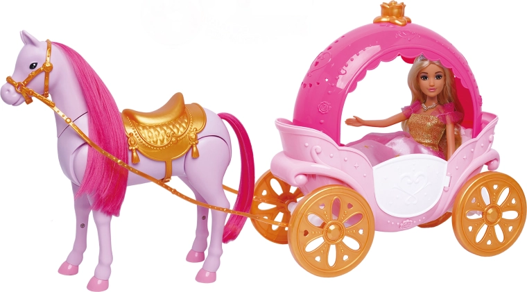 Puppe mit Kutsche und Pferd 30 cm