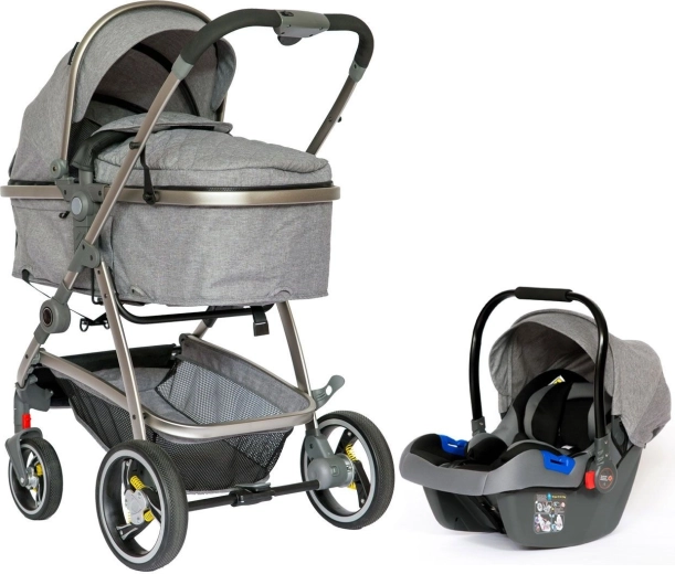 Bauerkraft multifunktionaler Kinderwagen 2-in-1 mit Liegewanne und Babyschale, grau
