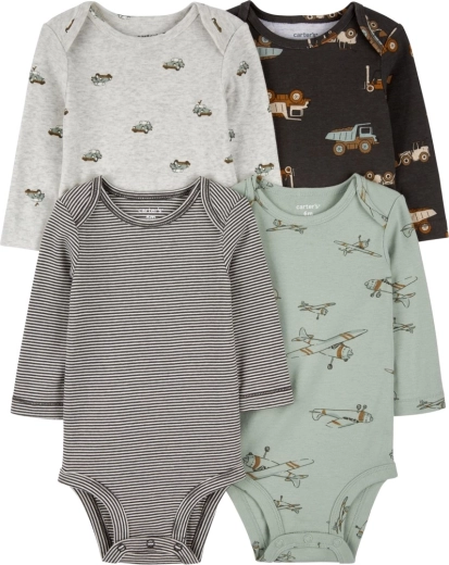 Carter’s Baby-Body langarm grüne Streifen Flugzeug, 4 Stk., Gr. 56