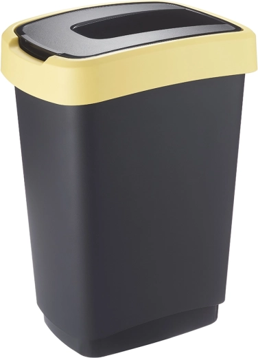 Mülleimer für Abfalltrennung mit Klappdeckel 50 l schwarz/gelb pastel