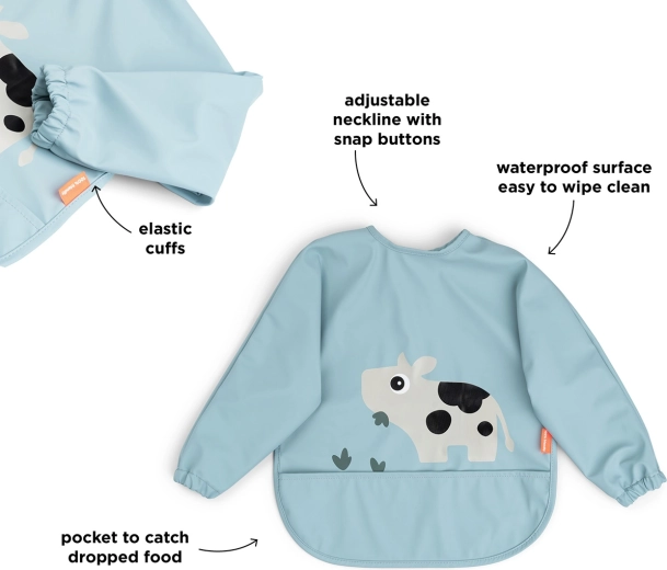 Done by Deer Lätzchen mit Ärmeln und Tasche Tiny farm blau