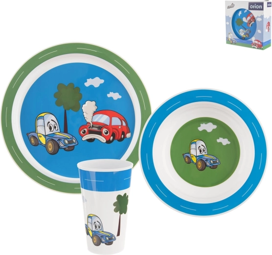 Kinder-Essgeschirr-Set mit Auto-Motiv, 3-teilig