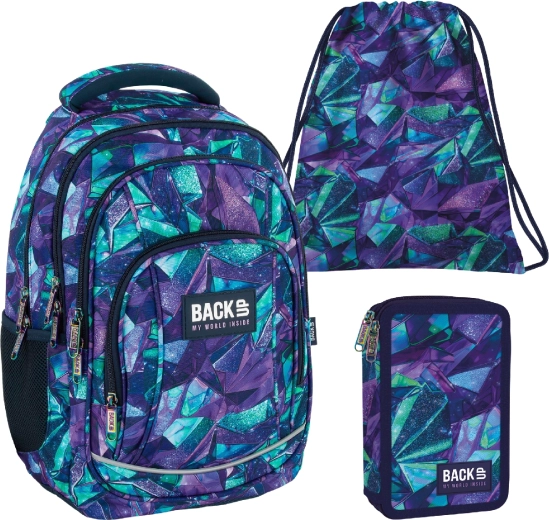 Schulset BackUP Crystal 3in1 – Rucksack, gefülltes Federmäppchen und Turnbeutel