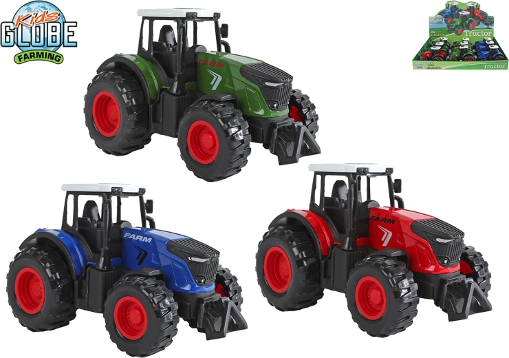 Metalltraktor Kids Globe Farming mit Rückzugmotor 12 cm – 1 Stück