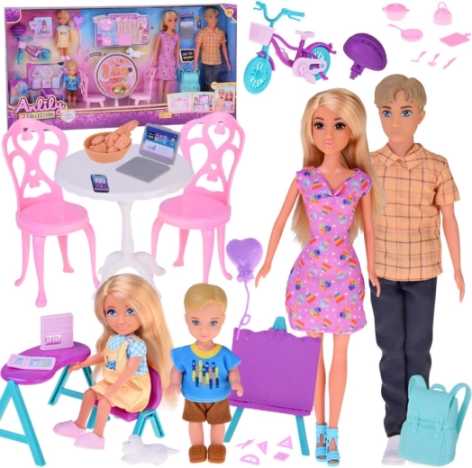 Familien-Puppenset mit Eltern, Kindern und Zubehör