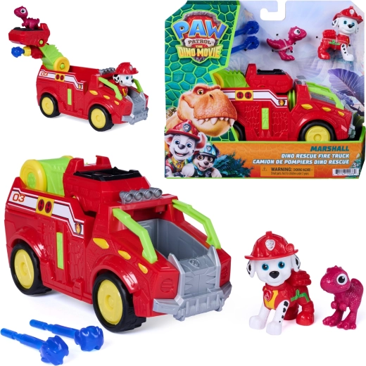 Spin Master Paw Patrol Film Dino Rescue – Feuerwehrauto Marshall 20 cm mit Figuren und Geschossen