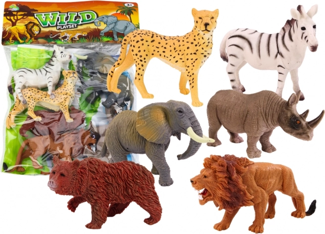 Set mit 6 Wildtier-Figuren Elefant Löwe Nashorn