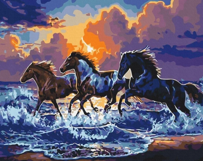 Diamantmalerei – Wilde Pferde am Strand 30 × 40 cm