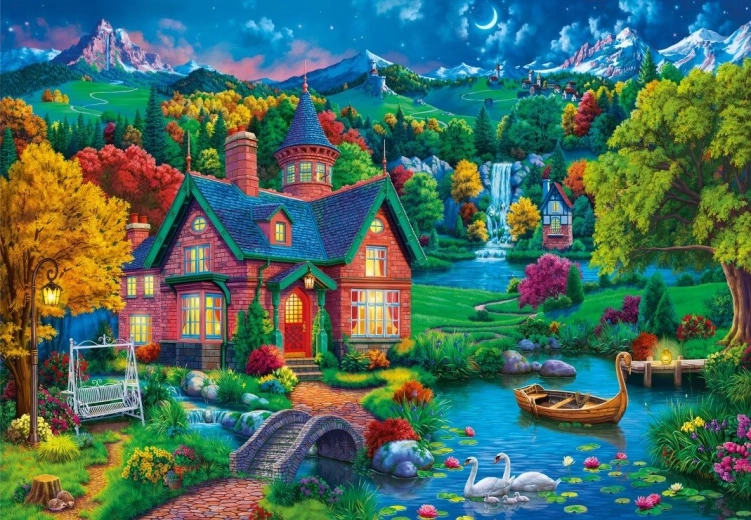 Bluebird Puzzle Buntes Haus am See 1000 Teile