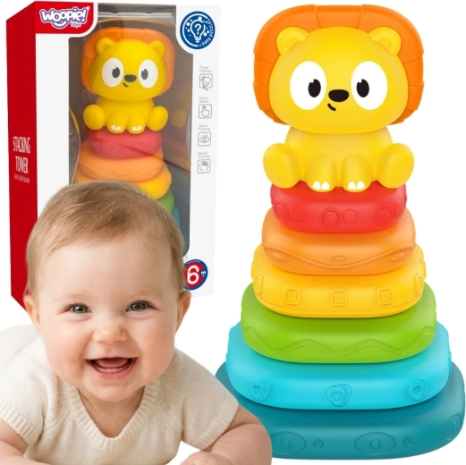 Woopie Baby Sensorik-Pyramide – Stapelturm mit Löwenkopf (ab 6 Monaten)