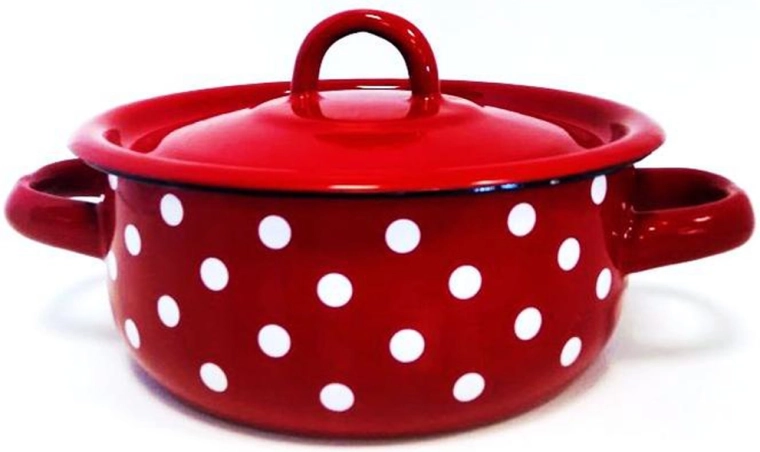 Emaillierter Topf mit Deckel 1,5 l – roter Polkadot