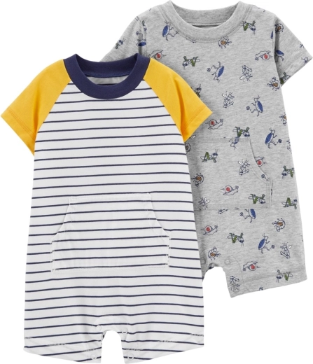 Carter's Sommer-Baumwoll-Overalls mit kurzen Ärmeln grey/green für Jungen, 2 Stk.