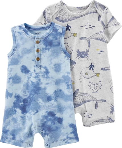 Carter's Sommer-Overalls mit kurzem Ärmel Grey Ocean für Jungen, 2 Stk.