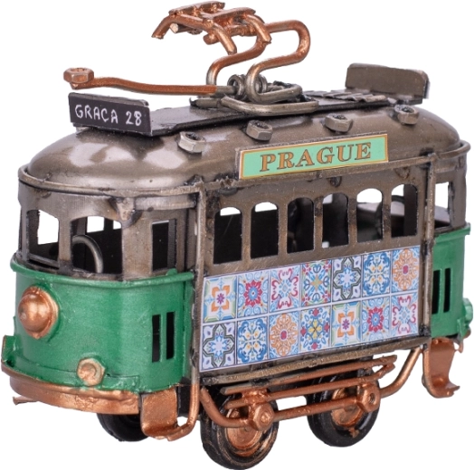 Metallmodell einer Straßenbahn Prag 9 cm – grüne dekorative Straßenbahn mit Freilauf