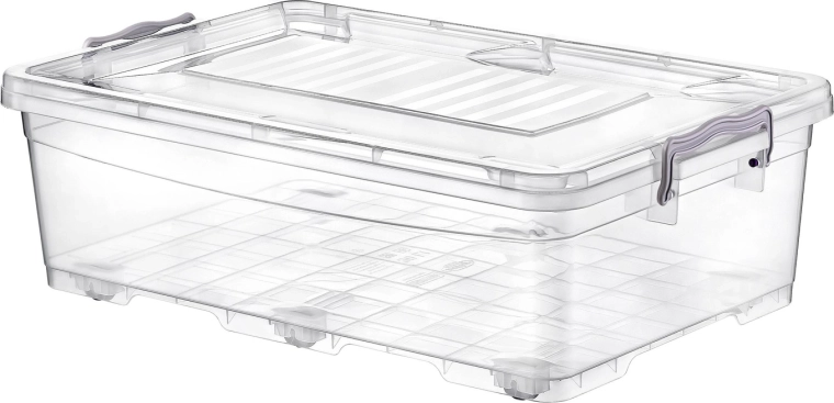 Aufbewahrungsbox mit Deckel und Rollen 30 l transparent