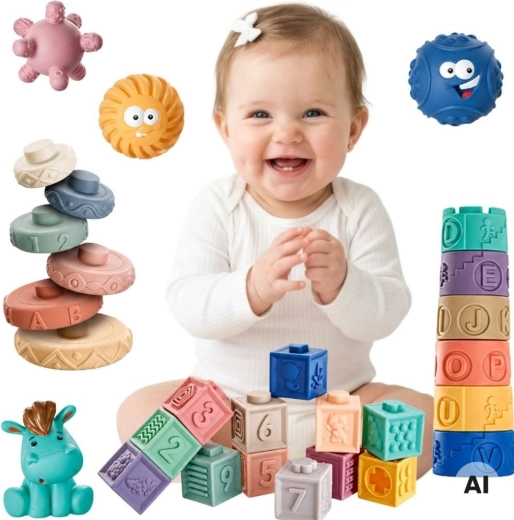 Woopie Baby weiche Sensorik-Würfel und Bälle 27 Stk.
